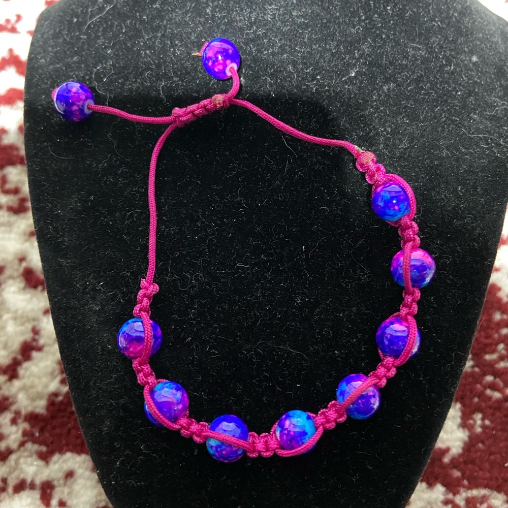 Adjustable Macrame Bracelet With Purple Marbled B… - image 4